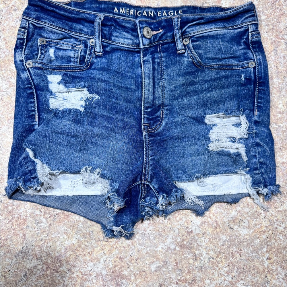American Eagle Outfitters Blue Distressed Jean Shorts